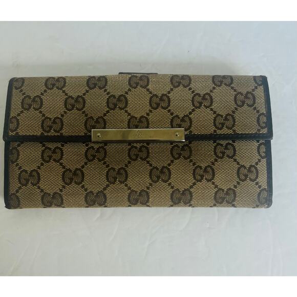 Gucci 154258 GG Long Bi-fold Brown Canvas Leather Wallet - Picture 6 of 9